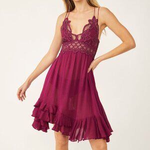 Free People Adella Mini Slip Dress, Small,  Burgundy Lace